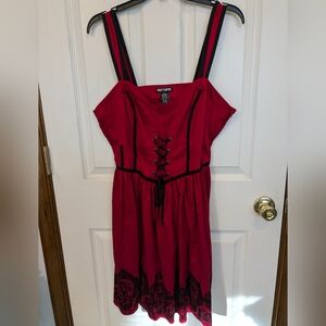 Red & Black Velvet Print Border Ball Gown Dress